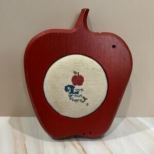 Vintage Apple-Shaped Cross-Stitch Wall Decor